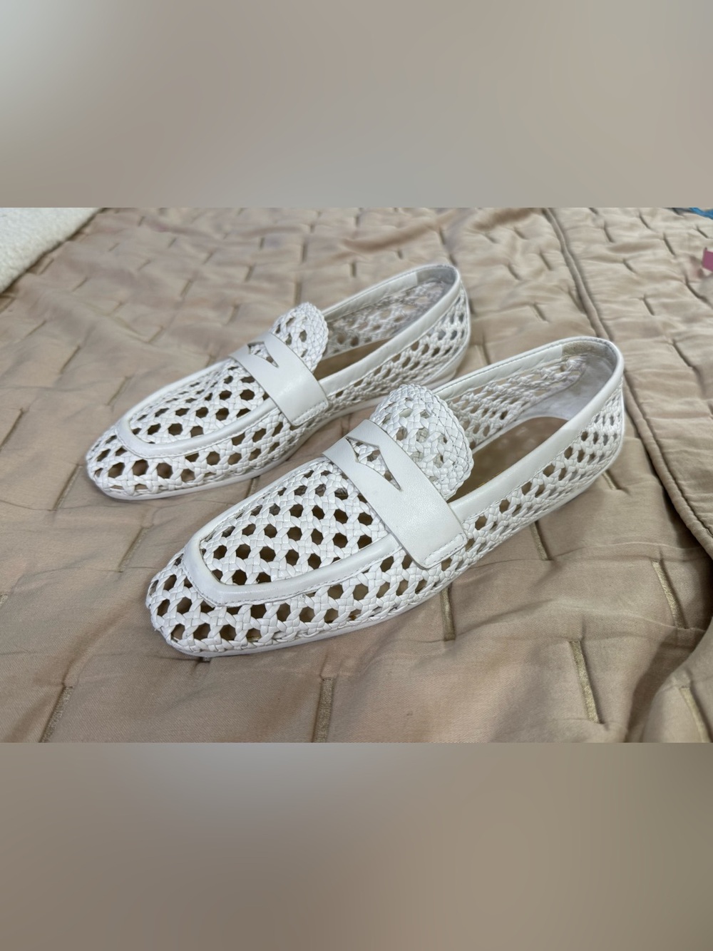 Stuart Weitzman Thea Woven Leather Penny Loafer White Size 8 - Picture 3 of 9